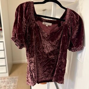 LOFT Purple Puff Sleeve Ruched Blouse